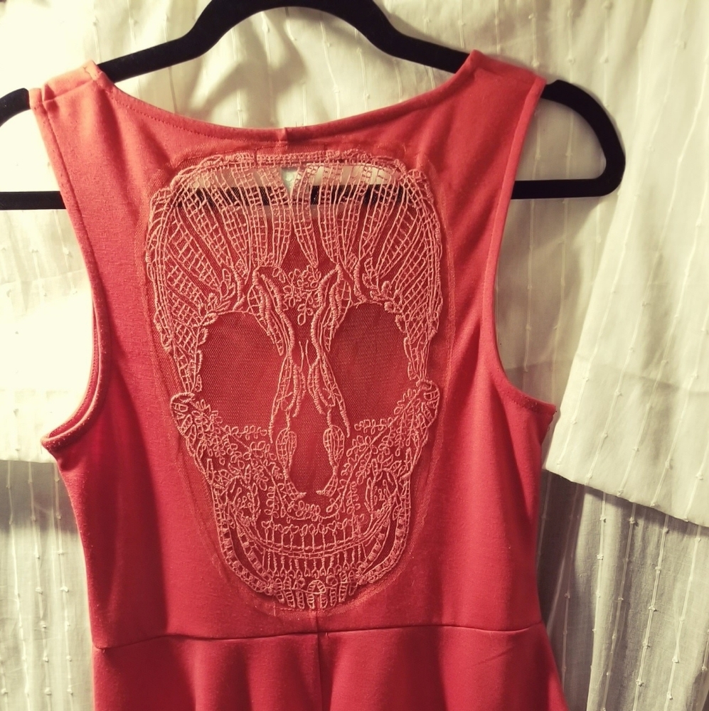 JJ Authentic Pink A- line dress / see-thru Skull